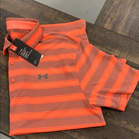 Under Armour Other - NWT Under Armour Striped Golf Polo- orange/gry